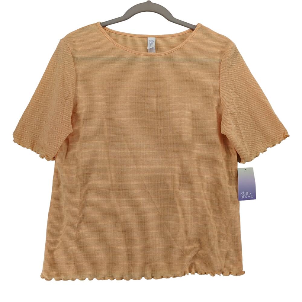 Stars Above Pajama Top Small Orange Knit TShirt Ruffled Textured Lounge Sleep Pj